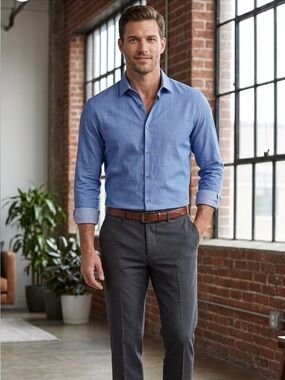 BOSS HUGO BOSS Slim-Fit Light Blue Dress Shirt. Size L